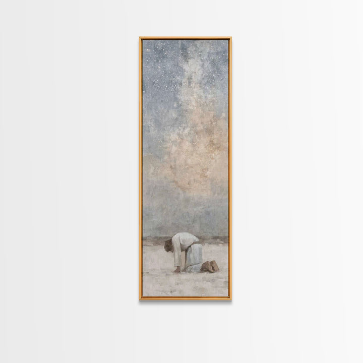 Desert Night Prayer – Framed Canvas Print – Christian Art Canvas – Jesus Painting – Christian Wall Art – Tall Narrow Wall Art – Christian A