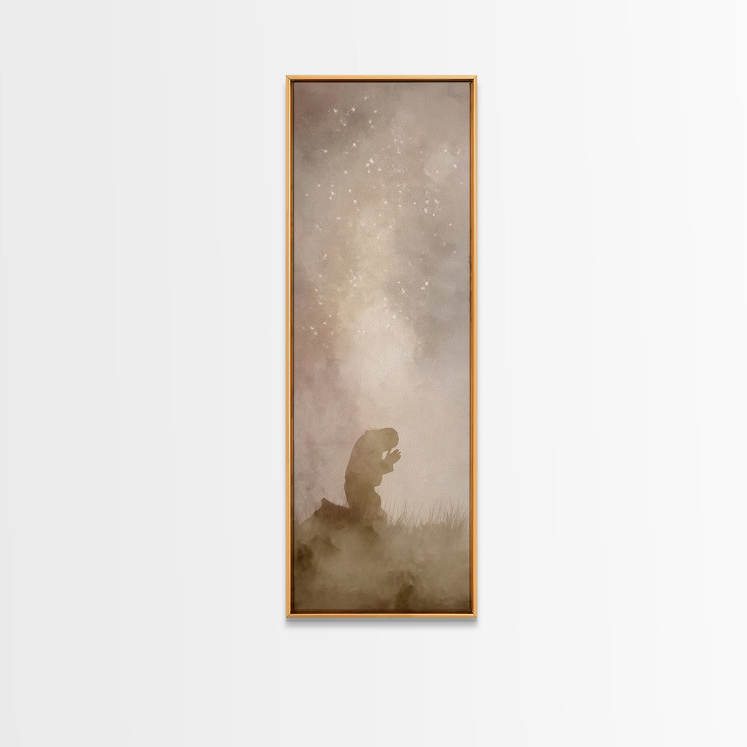 Silent Dawn Faith | Framed Canvas Print | Jesus Painting | Tall Narrow Wall Art | Christian Art Canvas | Christian Wall Art | Christian Art