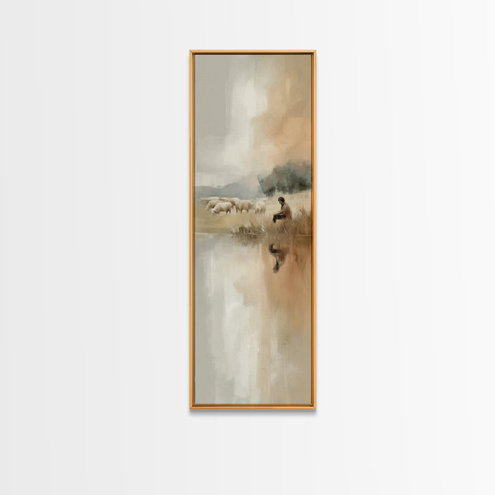 Shepherd’s Quiet Watch, Framed Canvas Print, Christian Art Canvas, Tall Narrow Wall Art, Christian Art, Jesus Painting, Christian Wall Art