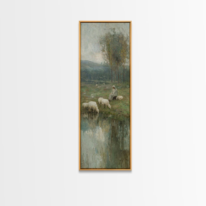 Pasture Grace Reflections – Framed Canvas Print – Christian Art – Jesus Painting – Christian Wall Art – Christian Art Canvas – Tall Narrow
