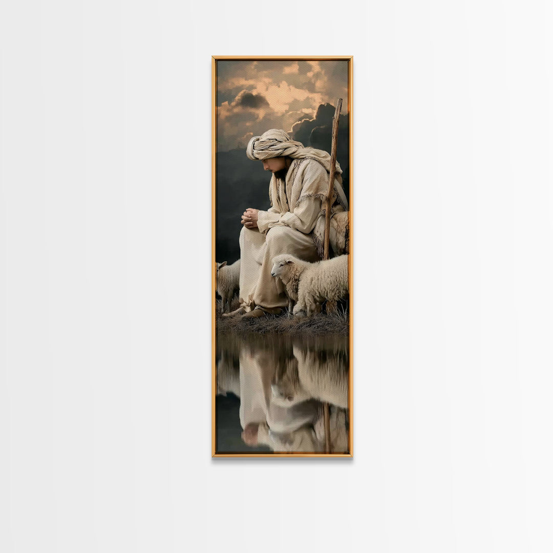 Still Waters Prayer | Framed Canvas Print | Christian Wall Art | Christian Art | Jesus Painting | Tall Narrow Wall Art | Christian Art Canv