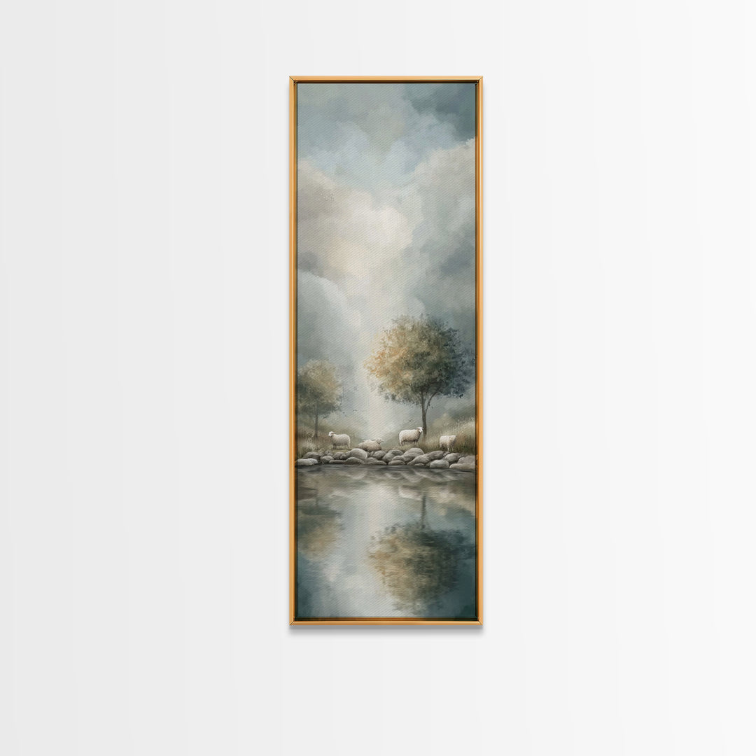 Solitude By The Lake – Framed Canvas Print – Tall Narrow Wall Art – Christian Art Canvas – Christian Art – Christian Wall Art – Jesus Paint