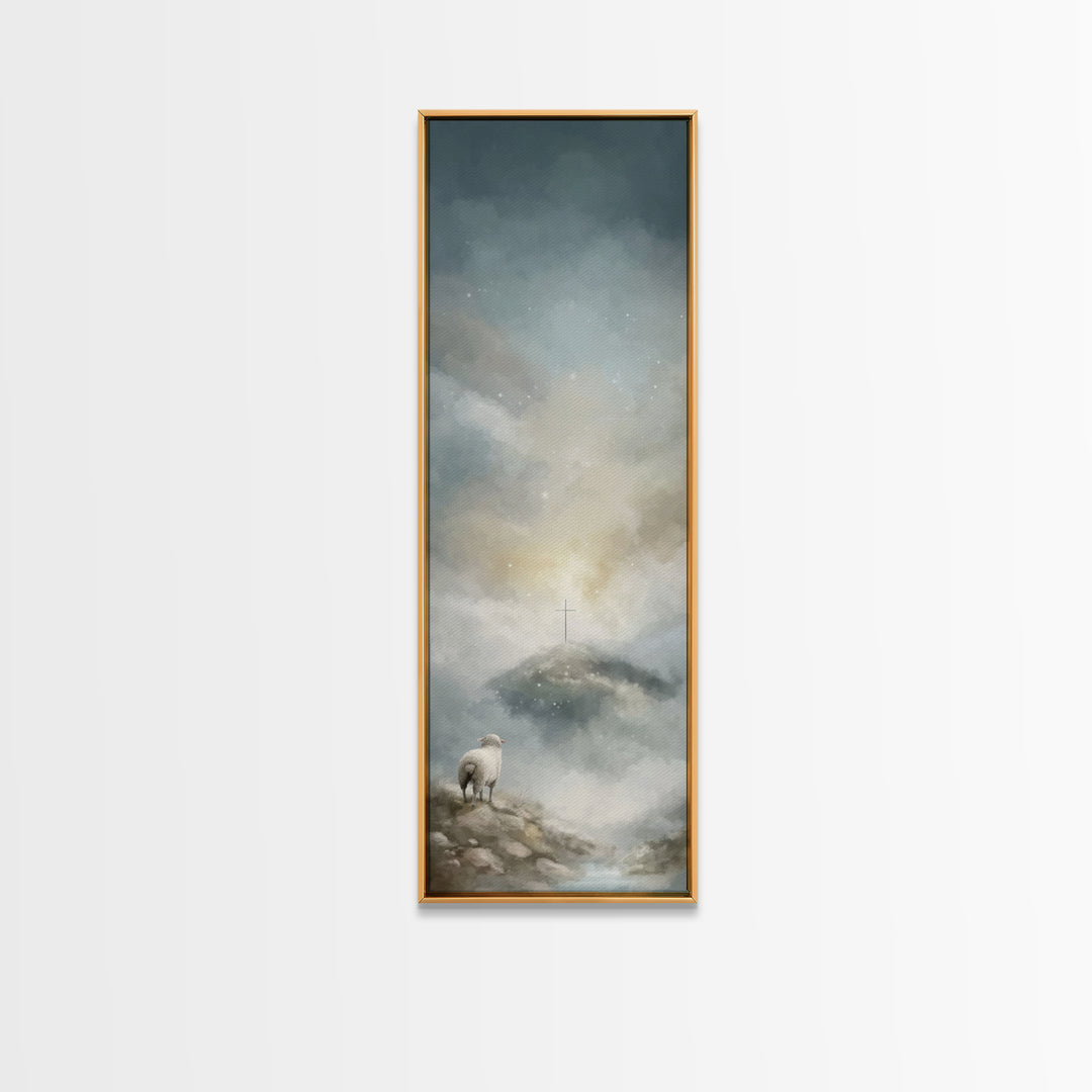 Heavenly Pasture Light – Framed Canvas Print – Tall Narrow Wall Art – Christian Wall Art – Christian Art Canvas – Jesus Painting – Christia