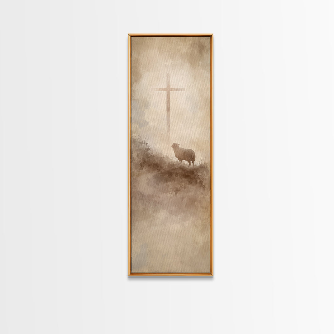 Cross On The Hill – Framed Canvas Print – Narrow Art – Christian Wall Art – Christian Art Print – Moody Christian Art – Jesus Painting – Ch
