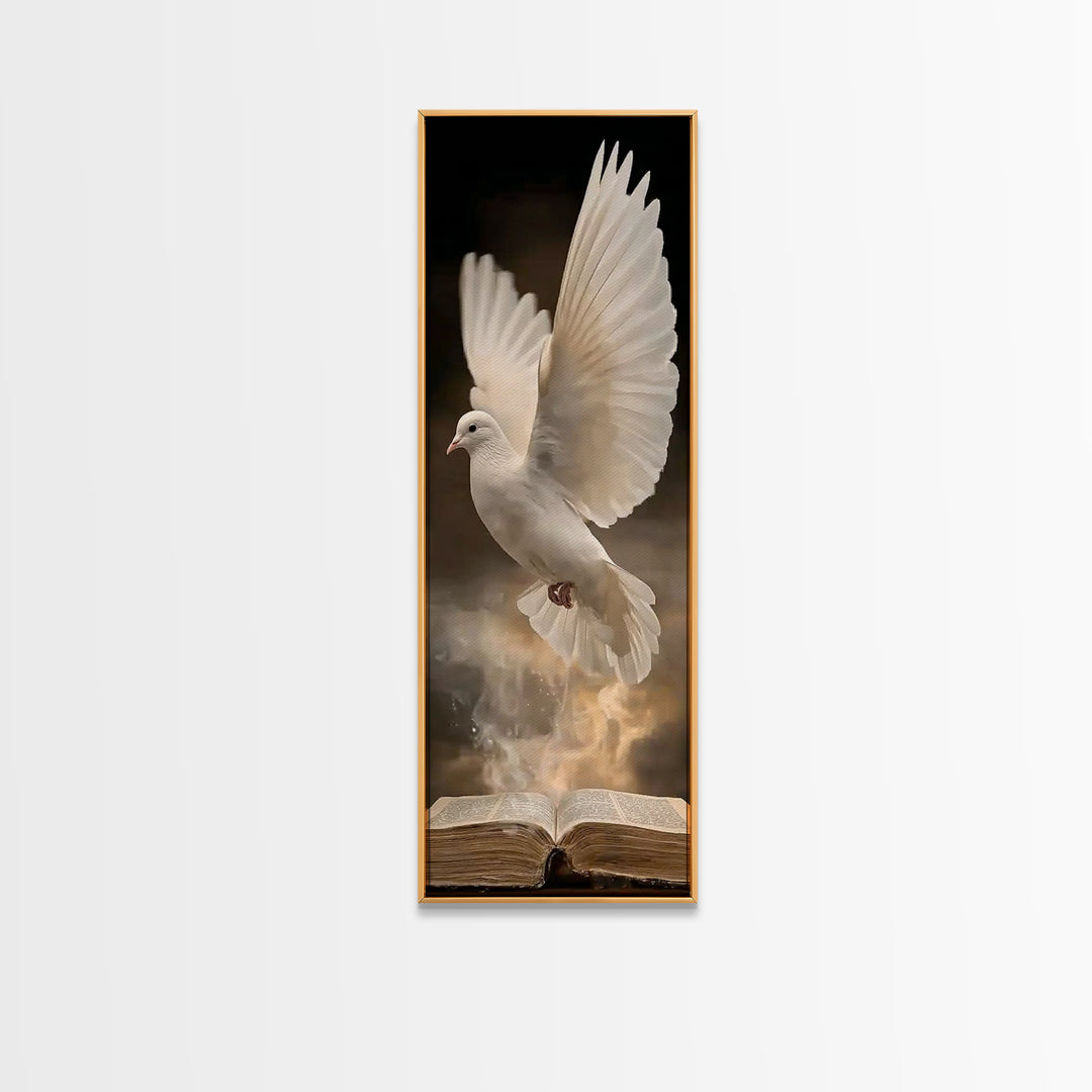 Living Word Dove – Framed Canvas Print – Tall Narrow Wall Art – Christian Art Canvas – Christian Wall Art – Christian Painting – Christmas