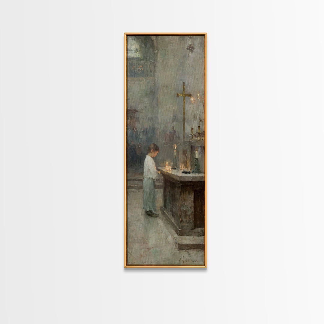 Sacred Candle – Framed Canvas Print, Christian Painting, Christian Wall Art, Vintage Christian Art, Tall Narrow Wall Art, Christian Art Can
