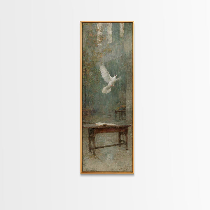 Sanctuary Light Dove – Framed Canvas Print – Narrow Art – Christian Wall Art – Christian Art Work – Vintage Christian Art – Christian Chris