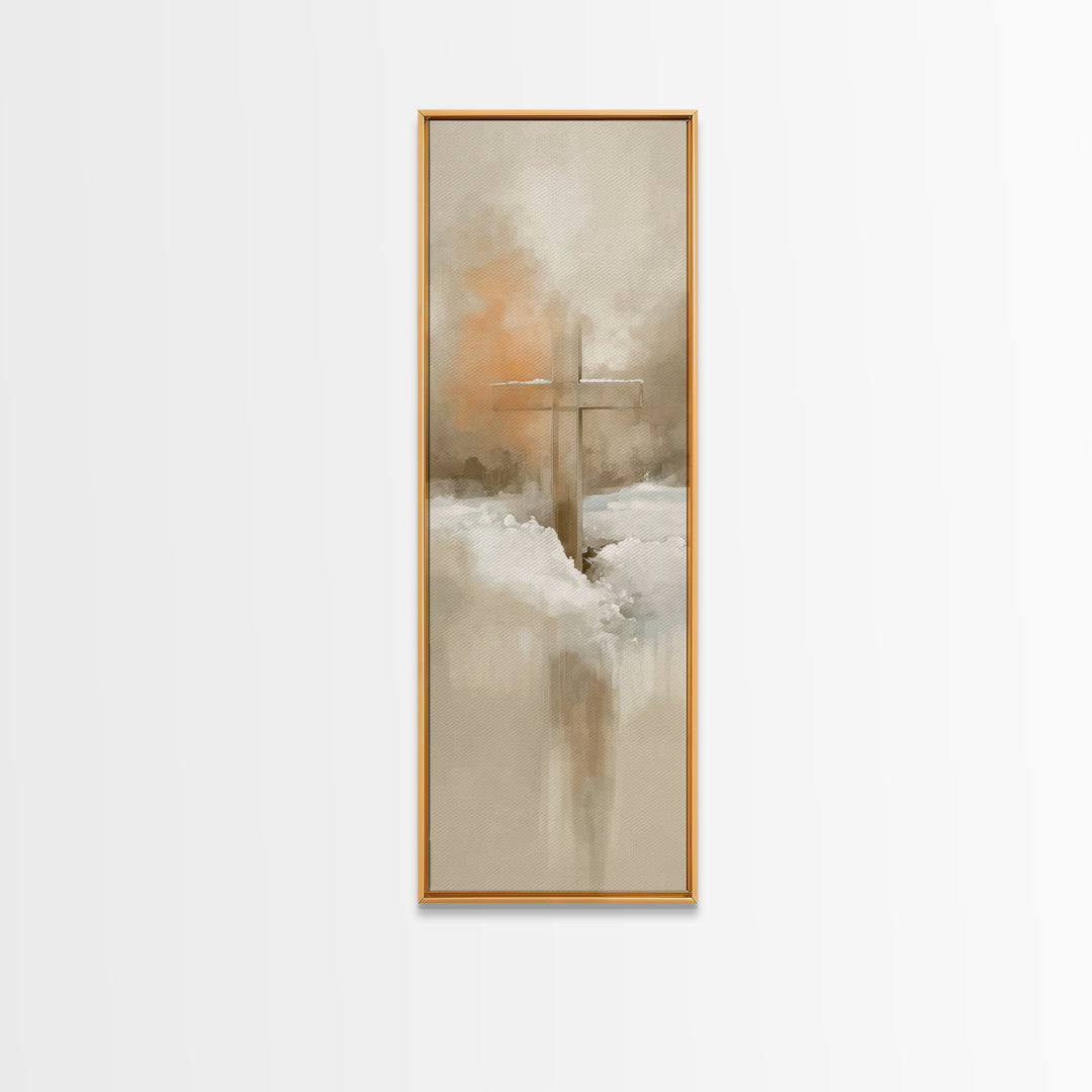 Winter Cross Glory – Framed Canvas Print – Tall Skinny Art Print – Christian Wall Art – Christian Art Canvas – Christmas Art – Christian Pa