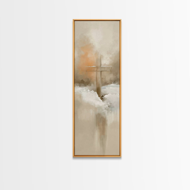 Winter Cross Glory – Framed Canvas Print – Tall Skinny Art Print – Christian Wall Art – Christian Art Canvas – Christmas Art – Christian Pa