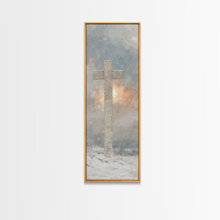 Snowfall Of Grace – Framed Canvas Print – Narrow Art – Christian Wall Art – Christian Painting – Christian Art Canvas – Christian Christmas