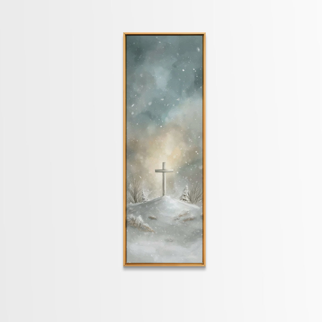 Silent Cross Hope – Framed Canvas Print – Skinny Art – Christian Art Canvas – Christian Wall Art – Christmas Art – Christian Paintings