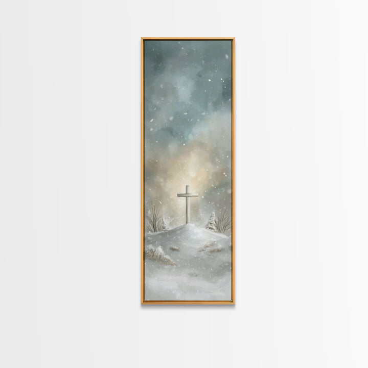 Silent Cross Hope – Framed Canvas Print – Skinny Art – Christian Art Canvas – Christian Wall Art – Christmas Art – Christian Paintings