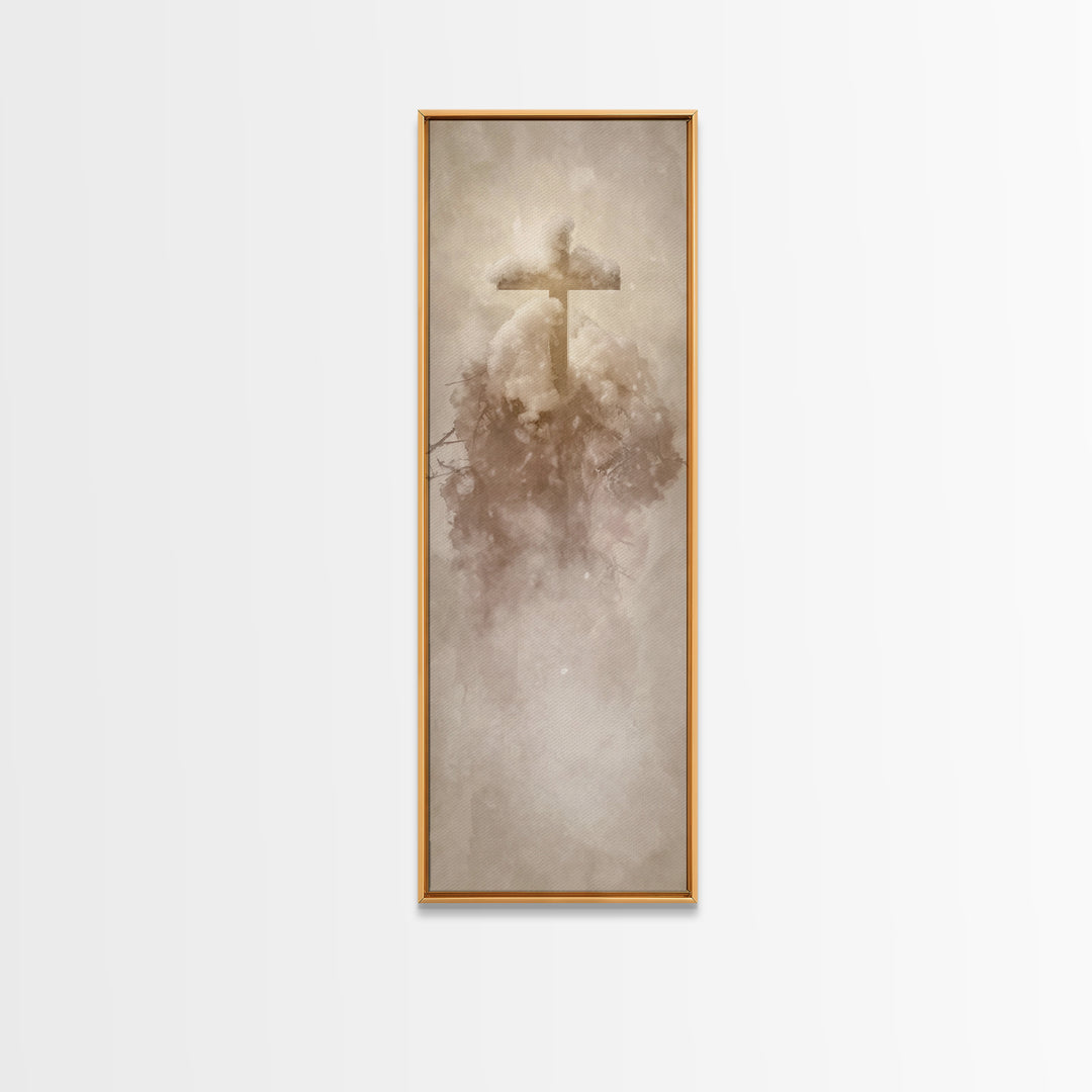 Frosted Cross Peace – Framed Canvas Print – Tall Narrow Wall Art – Christian Art Canvas – Christian Wall Art – Christian Painting – Christm
