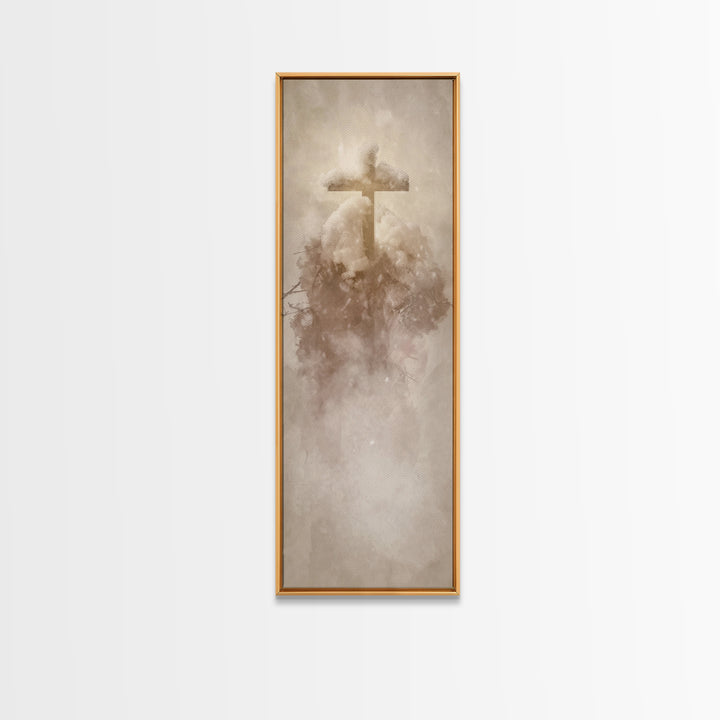 Frosted Cross Peace – Framed Canvas Print – Tall Narrow Wall Art – Christian Art Canvas – Christian Wall Art – Christian Painting – Christm