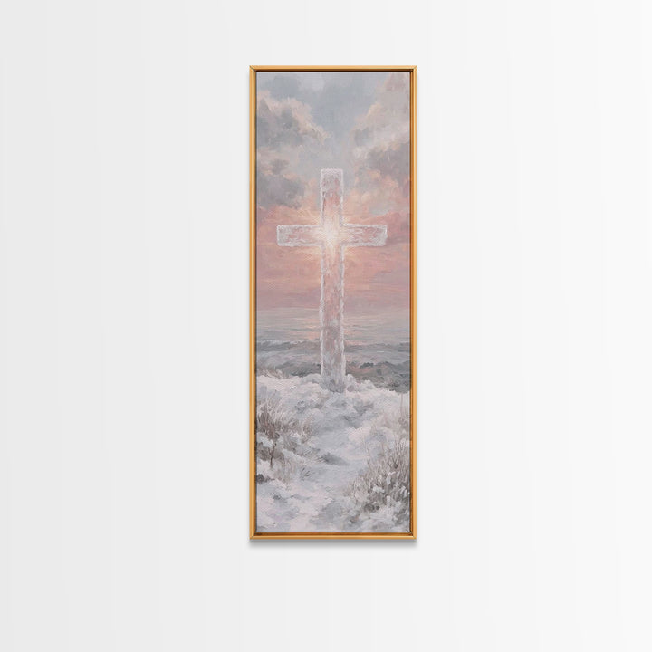 Rising Light Cross – Framed Canvas Print – Skinny Art – Christian Art Canvas – Christian Wall Art – Christian Painting – Christian Christma
