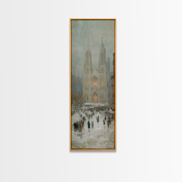 Cathedral Snow Gathering - Framed Canvas Print - Christian Art Canvas - Christmas Wall Art - Tall Skinny Art Print - Christian Painting - H