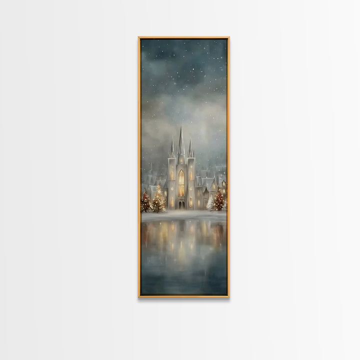 Starry Temple Night - Framed Canvas Print - Christian Art Canvas - Narrow Art - Christian Christmas Decor - Moody Christmas Art - Christian