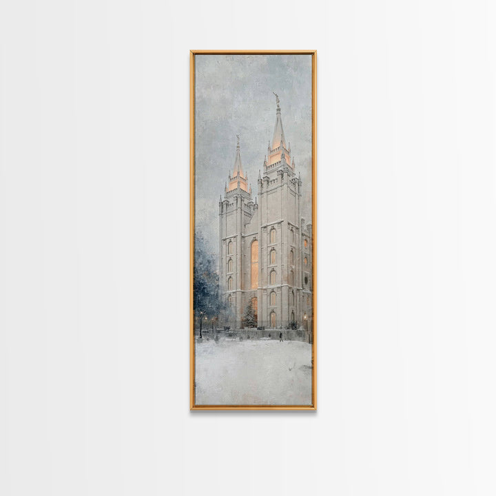 Winter Temple Towers - Framed Canvas Print - Christian Christmas Art - Narrow Art - Christian Art Prints - Modern Christian Painting - Chri