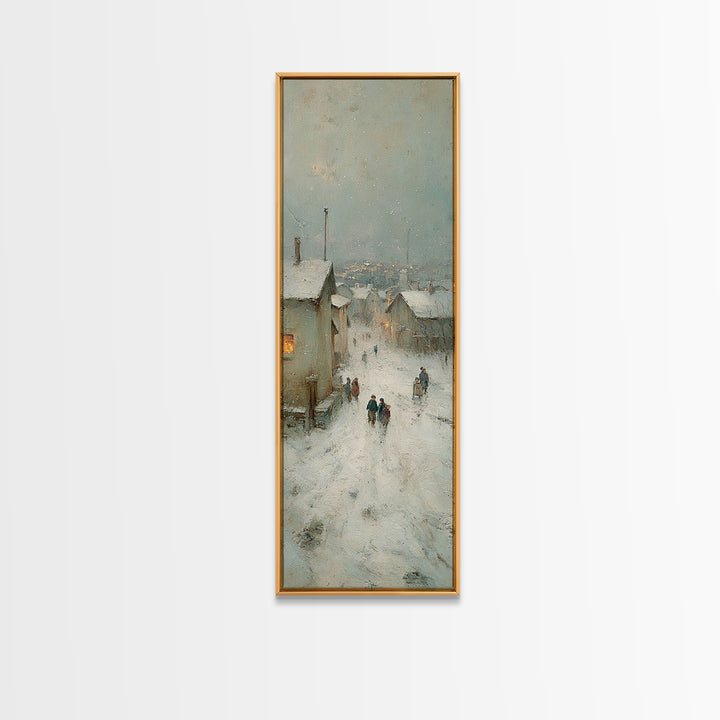Snowy Village Path - Framed Canvas Print - Christian Wall Art - Skinny Art - Christmas Art Prints - Christian Art Canvas - Vintage Christma