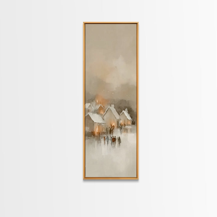 Village Lantern Glow - Framed Canvas Print - Christian Wall Art - Tall Skinny Art Print - Christian Christmas Art - Christian Art Canvas -