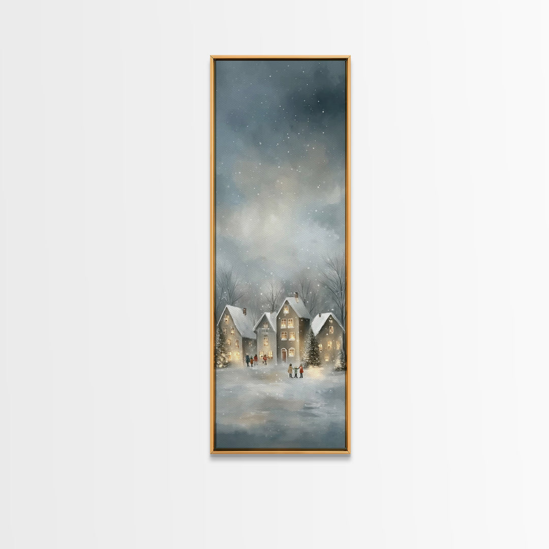 Snowfall Village Peace – Framed Canvas Print – Christian Wall Art – Christmas Art – Narrow Art – Christian Art Canvas – Christian Christmas