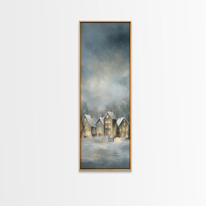Snowfall Village Peace – Framed Canvas Print – Christian Wall Art – Christmas Art – Narrow Art – Christian Art Canvas – Christian Christmas