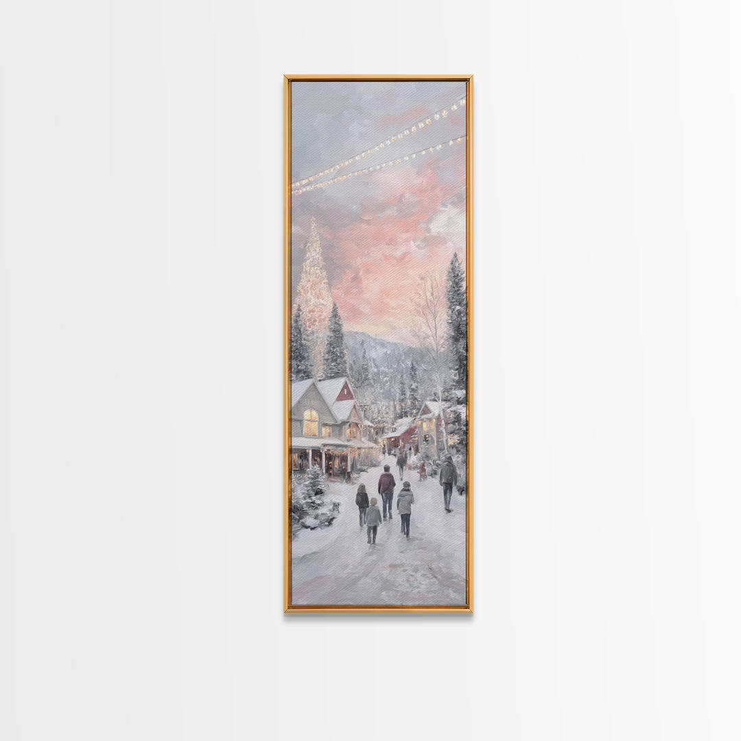 Evening Noel Stroll, Framed Canvas Print, Christmas Art Prints, Christian Wall Art, Skinny Art, Christian Christmas Decor, Christian Art Ca