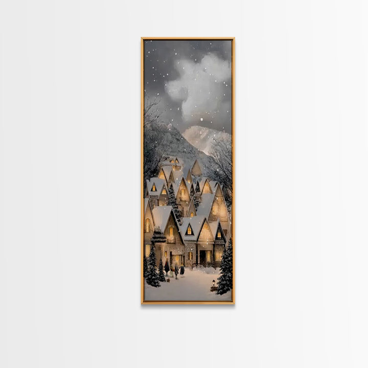 Winter Cottage Harmony – Framed Canvas Print – Christian Christmas Art – Tall Narrow Wall Art – Christian Art Work – Christmas Wall Art – C