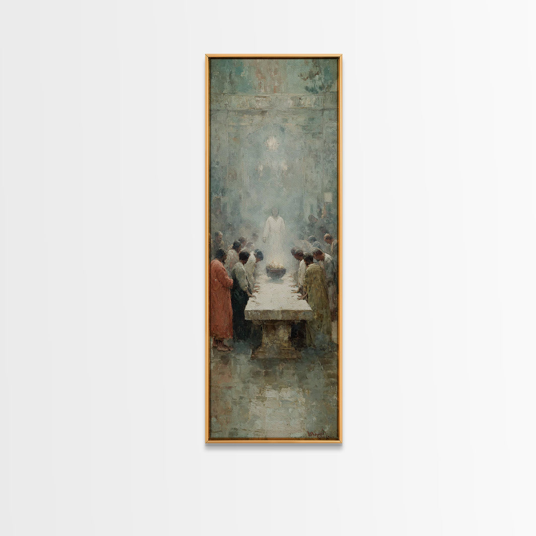 Holy Supper Vision | Framed Canvas Print | Christian Art Canvas | Jesus Painting | Narrow Art | Modern Christian Art | Christian Wall Art