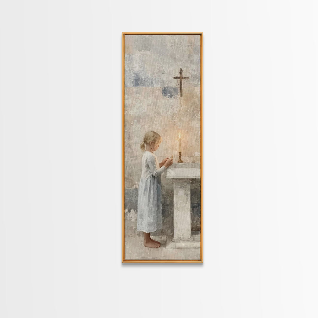 Little Acolyte – Framed Canvas Print | Christian Art Canvas | Minimalist Christian Art | Skinny Art | Christian Wall Art | Christian Painti