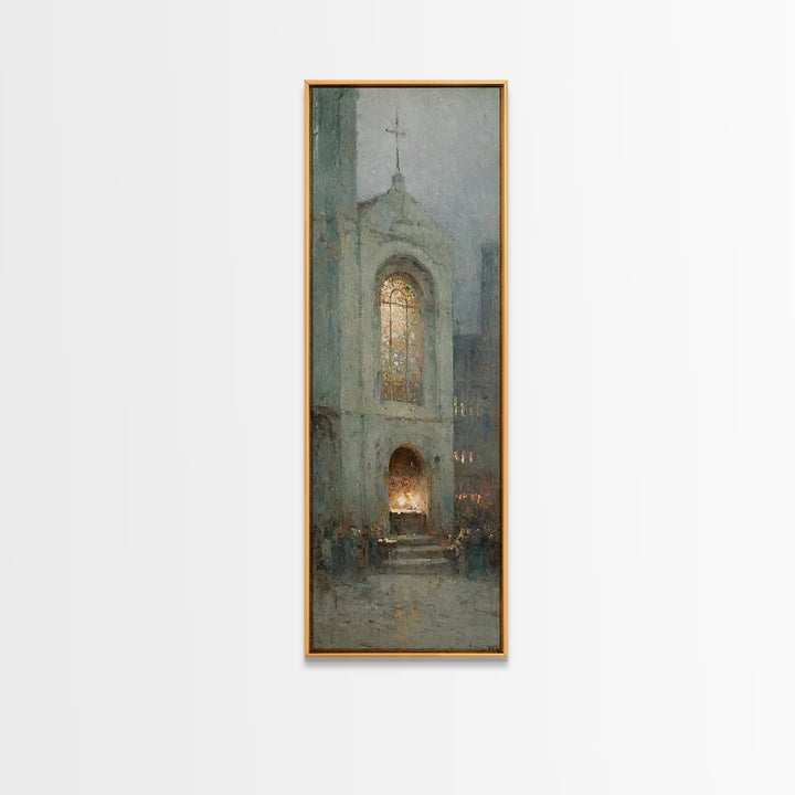 Eternal Chapel Glow – Framed Canvas Print – Christian Wall Art – Christian Art Painting – Vintage Christian Art – Tall Narrow Wall Art