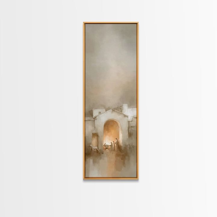 Silent Nativity Peace – Framed Canvas Print – Christian Wall Art – Christian Christmas Art – Christian Art Canvas – Tall Skinny Art Print