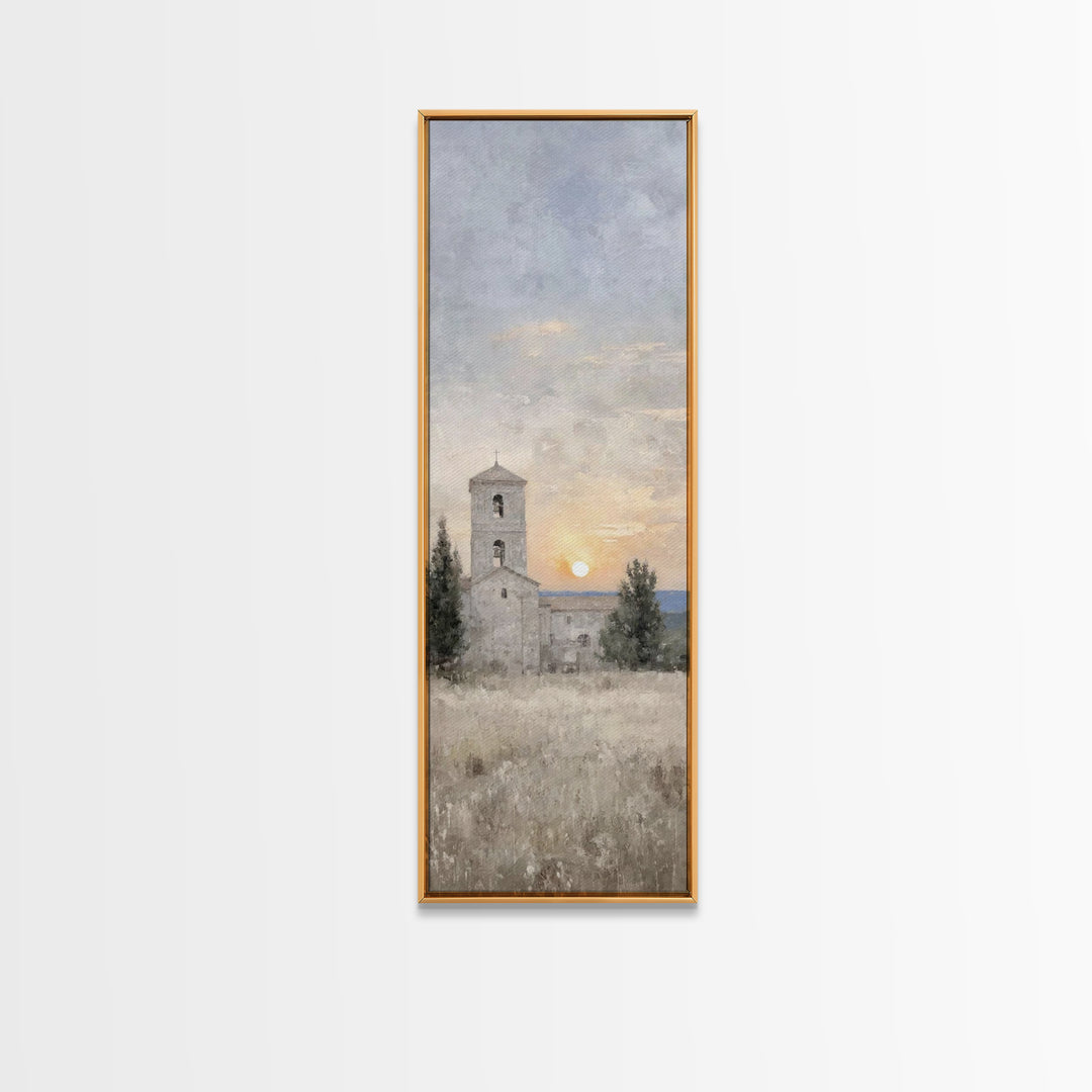 Sunset Chapel Peace – Framed Canvas Print – Tall Narrow Wall Art – Christian Wall Art – Christmas Art – Christian Art Canvas – Jesus Art