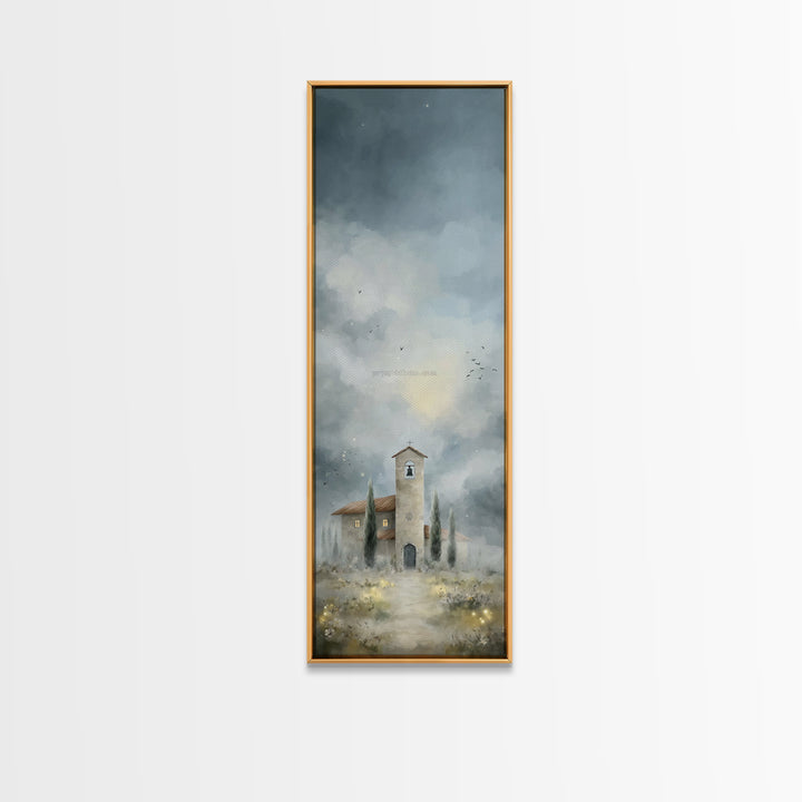 Morning Church Light, Framed Canvas Print, Narrow Art, Christmas Wall Art, Christian Art, Christian Painting, Christian Art Canvas, Jesus A