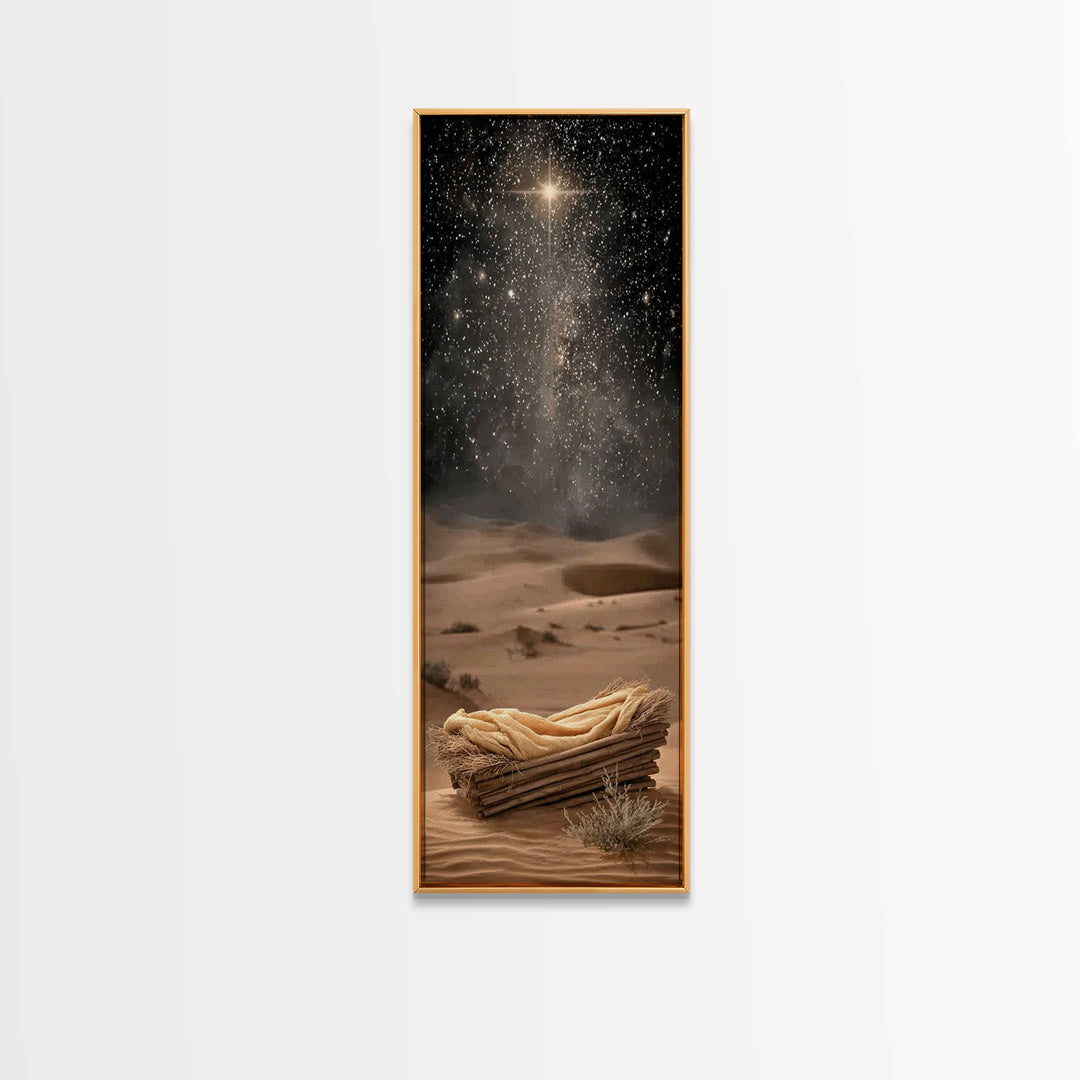 Holy Night Manger, Framed Canvas Print, Skinny Art, Christian Christmas Art, Christian Art Canvas, Christian Wall Art, Jesus Art, Christian