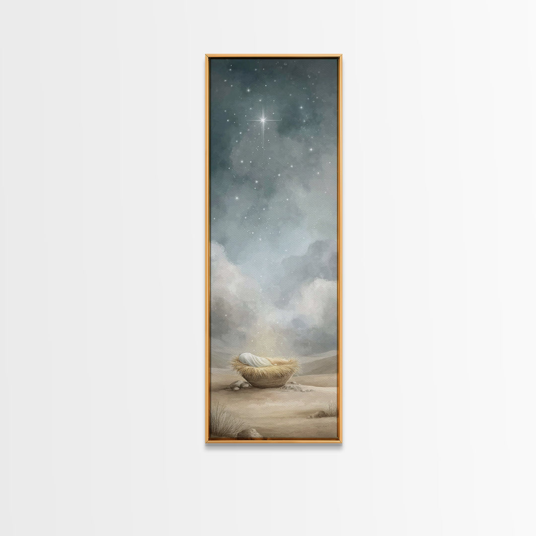 Holy Manger Star – Framed Canvas Print – Tall Narrow Wall Art – Christian Christmas Art – Christian Art Canvas – Jesus Painting – Christian