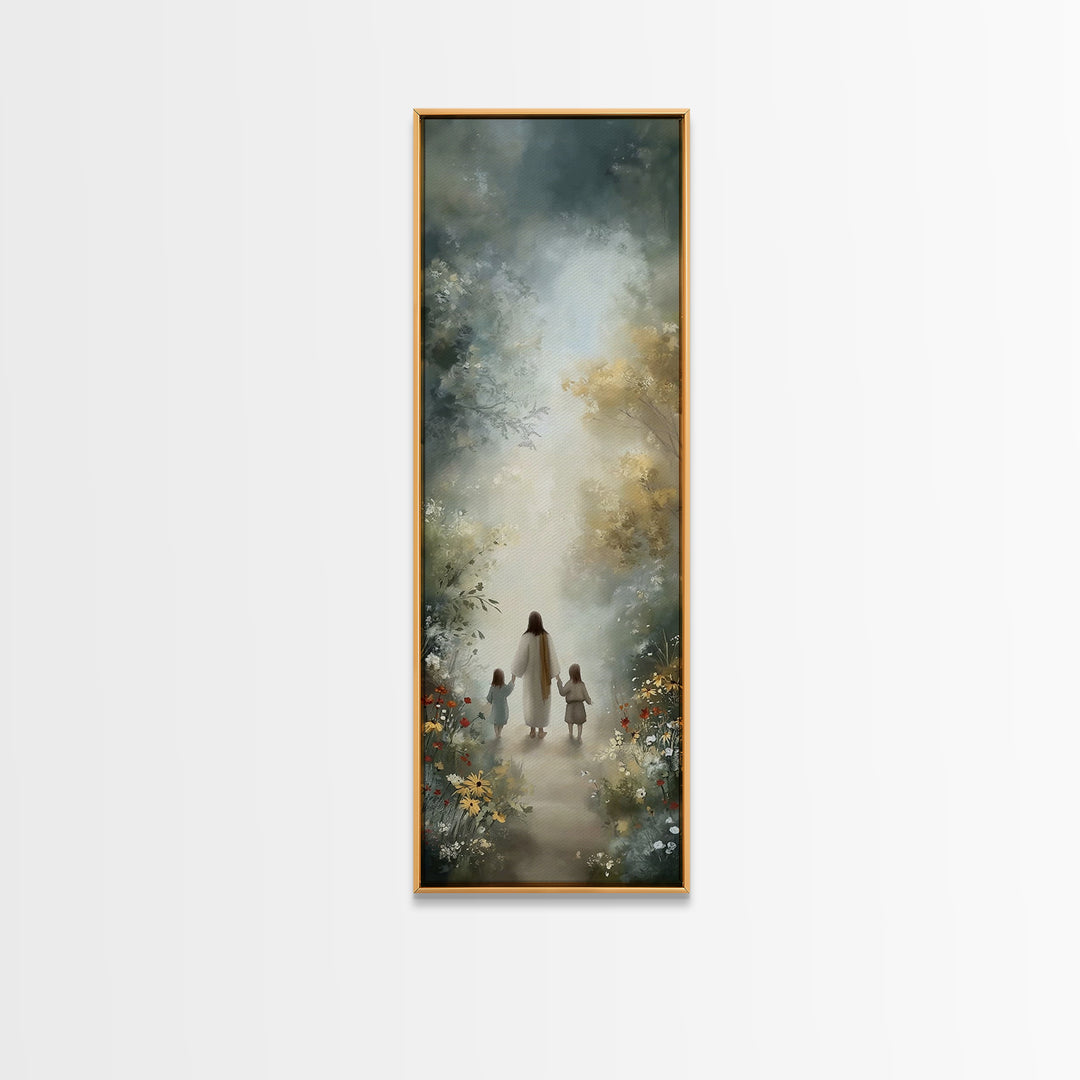 Garden Path Grace | Framed Canvas Print | Narrow Art | Christian Art | Jesus Art Print | Christian Wall Art | Christian Painting