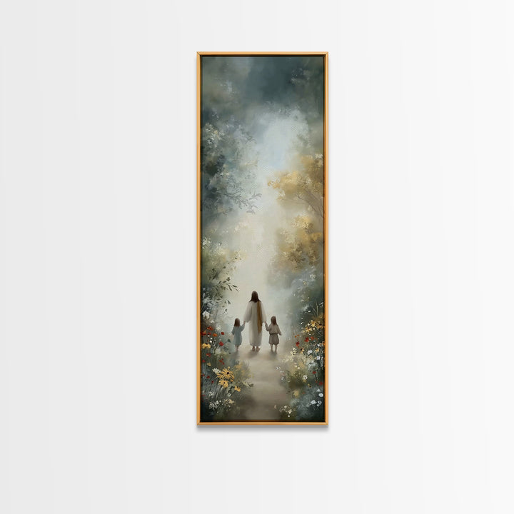 Garden Path Grace | Framed Canvas Print | Narrow Art | Christian Art | Jesus Art Print | Christian Wall Art | Christian Painting