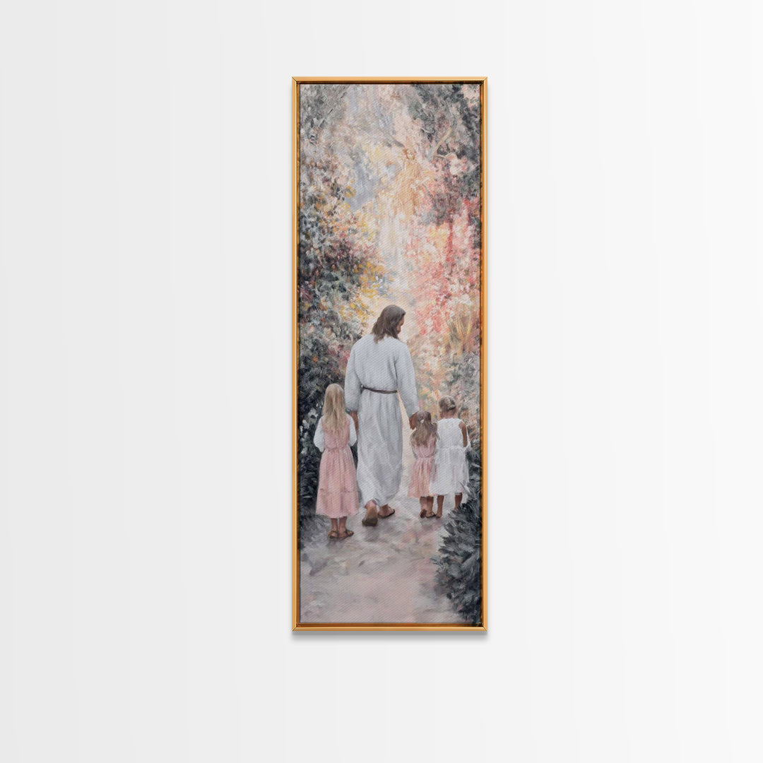 In His Garden – Framed Canvas Print – Narrow Art – Christian Painting – Jesus Art Print – Christian Art Canvas – Christian Wall Art