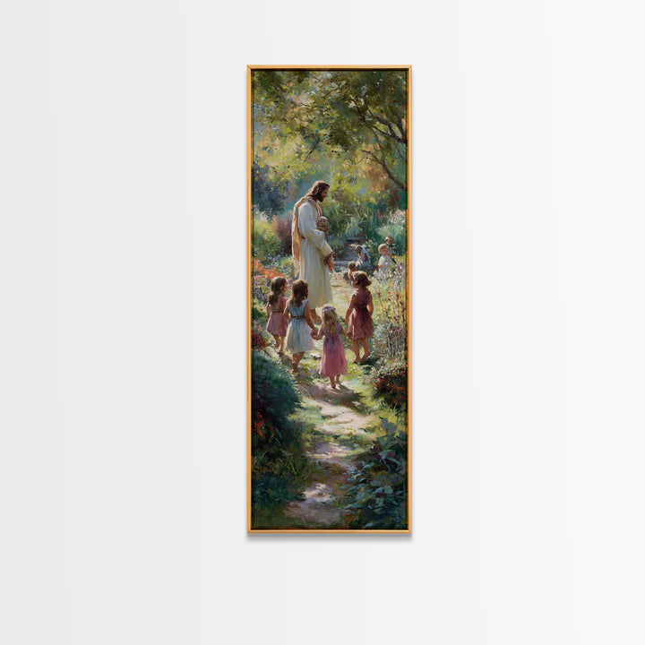 Teach The Children | Framed Canvas Print | Tall Skinny Art Print | Christian Art | Jesus Painting | Christian Art Canvas | Christian Wall A