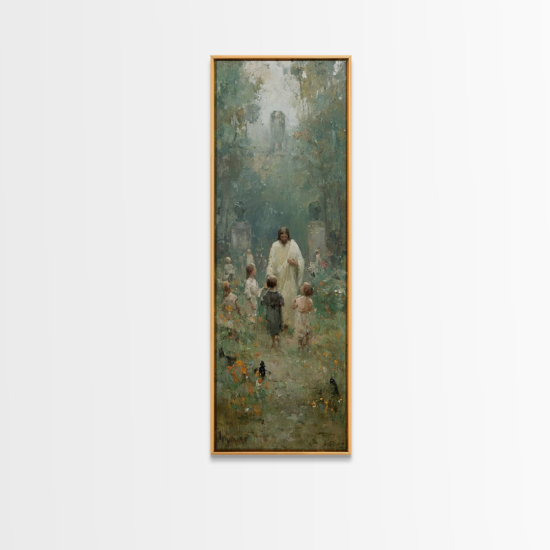 Gentle Shepherd Meadow, Framed Canvas Print, Skinny Art, Christian Art Canvas, Jesus Painting, Christian Wall Art, Christian Art