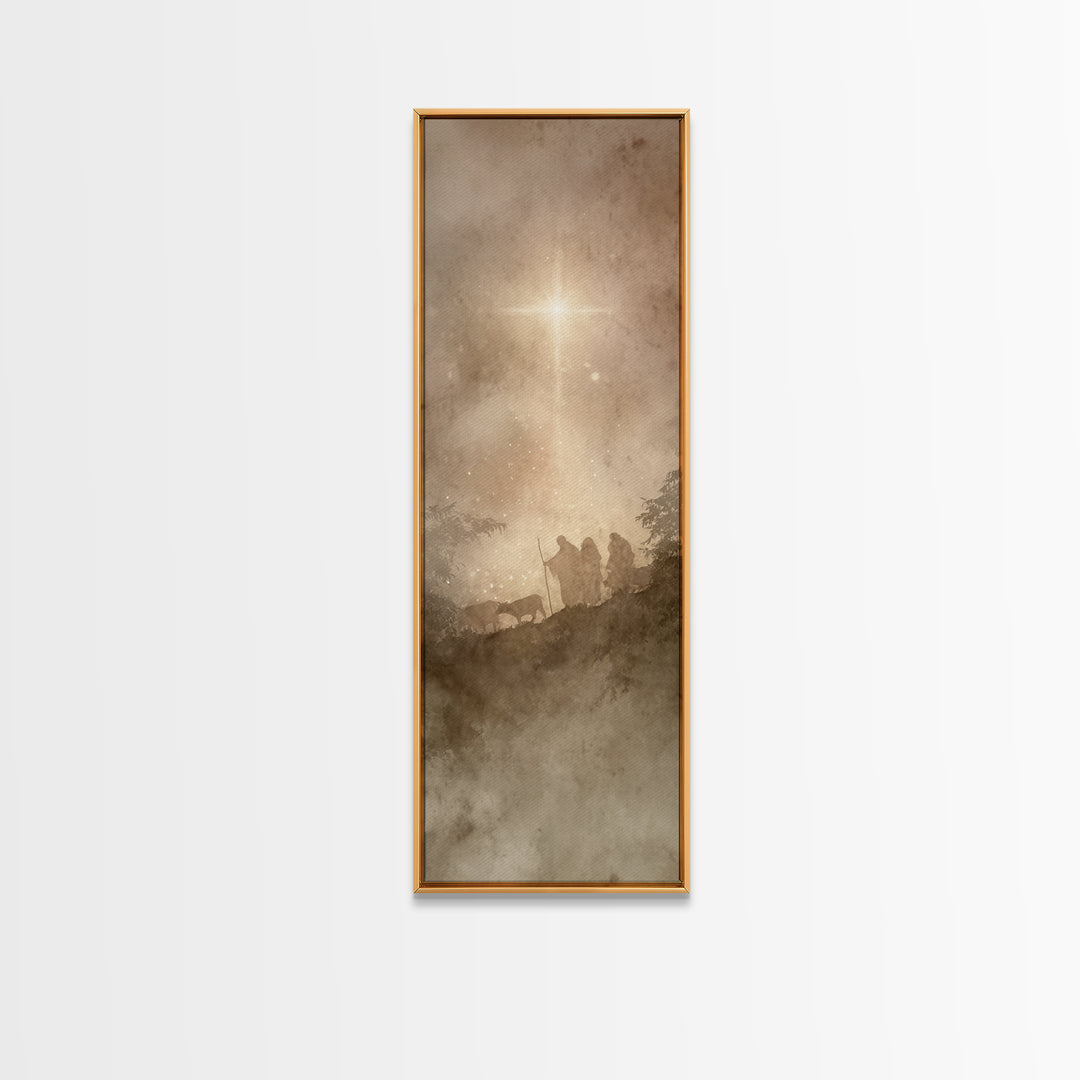 The Guiding Star – Framed Canvas Print – Narrow Art – Christian Wall Art – Christmas Art – Jesus Painting – Christian Decor