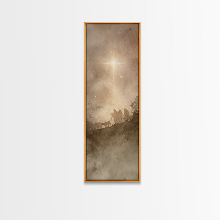 The Guiding Star – Framed Canvas Print – Narrow Art – Christian Wall Art – Christmas Art – Jesus Painting – Christian Decor