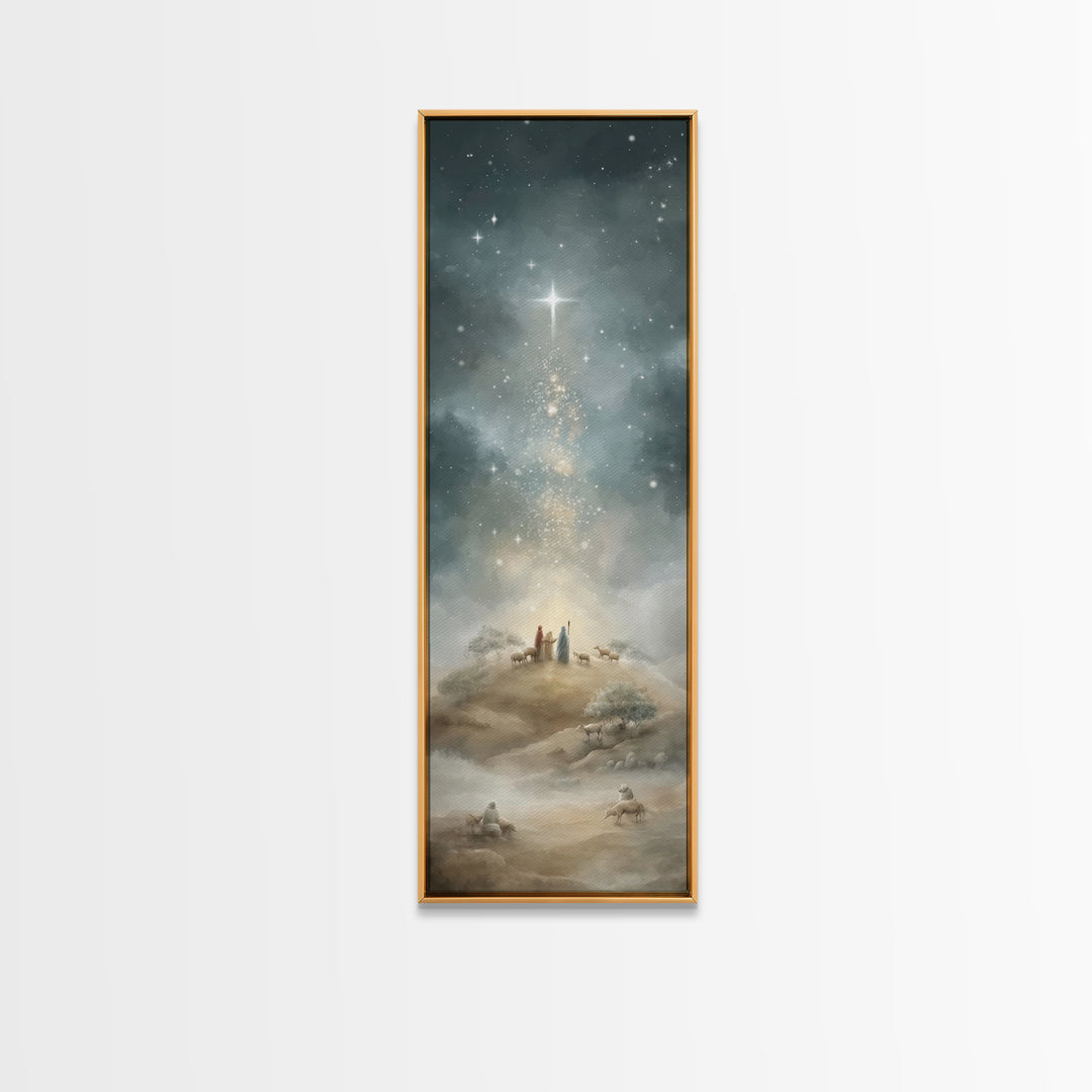 Star Over Bethlehem, Framed Canvas Print, Narrow Art, Christian Art Canvas, Christmas Art Work, Christian Painting