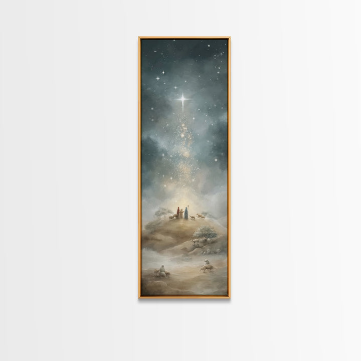 Star Over Bethlehem, Framed Canvas Print, Narrow Art, Christian Art Canvas, Christmas Art Work, Christian Painting