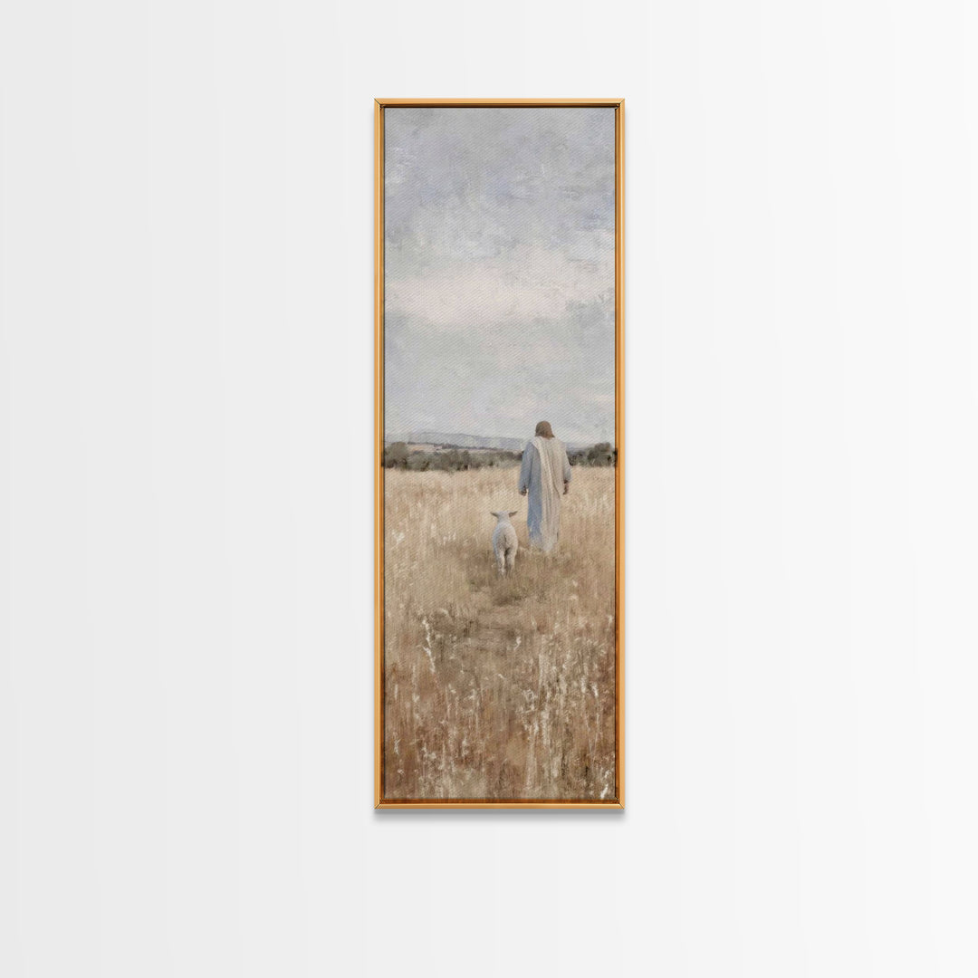 Shepherd’s Peace Path – Framed Canvas Print – Narrow Art – Christian Art Print – Christmas Wall Art – Jesus Painting
