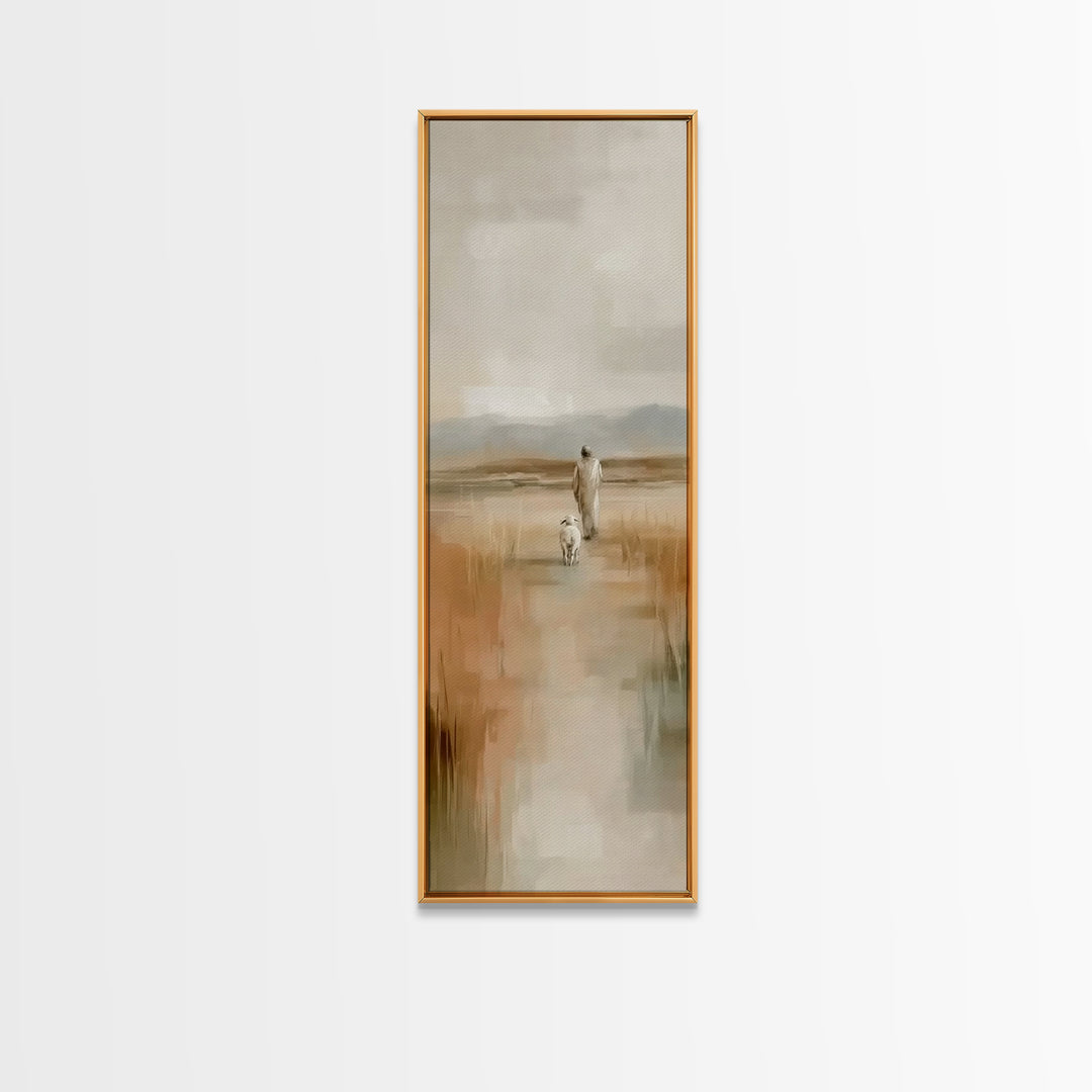 Quiet Shepherd Road | Framed Canvas Print | Tall Skinny Art Print | Christian Art | Jesus Canvas Art | Christian Paintings | Christian Deco