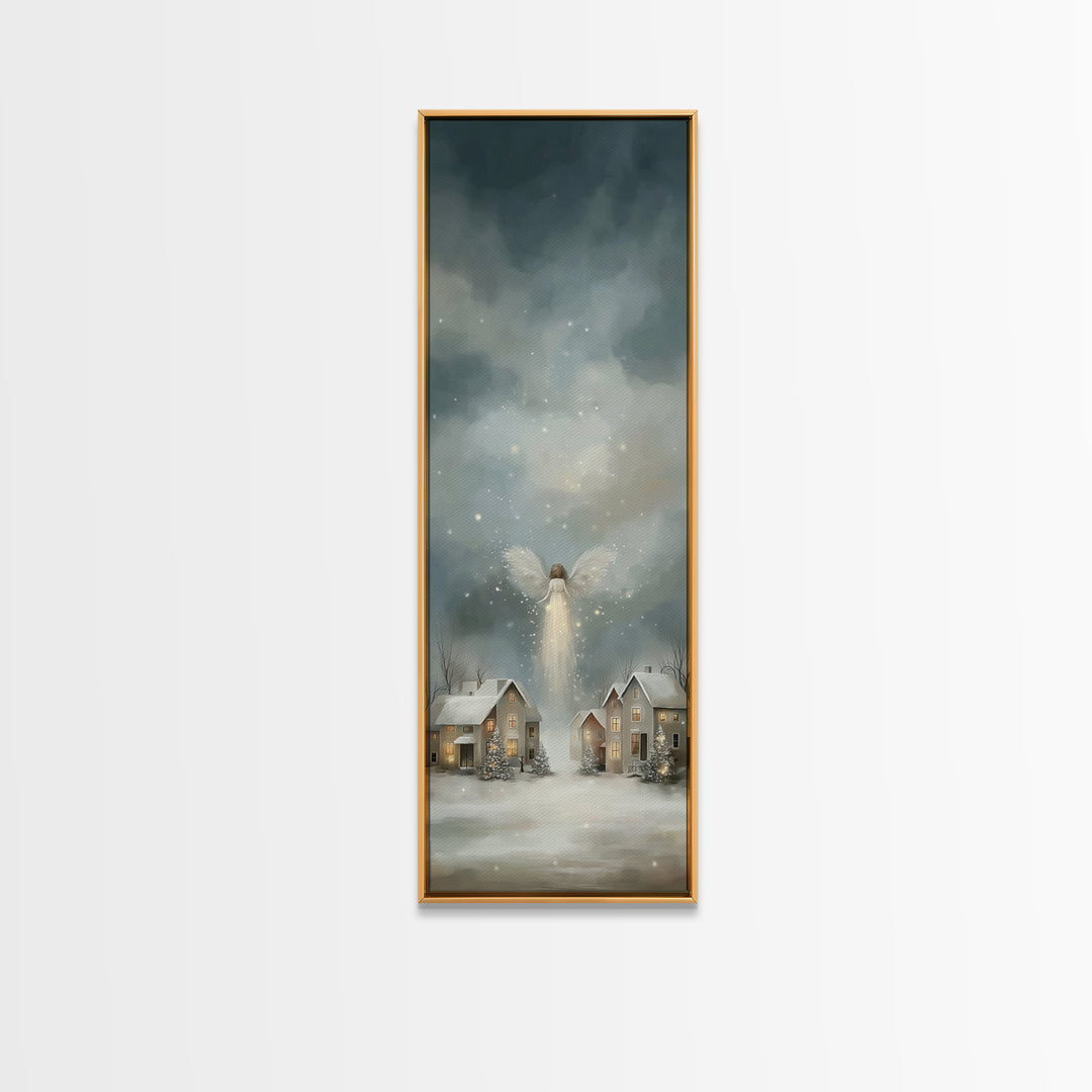 Heavenly Arrival – Framed Canvas Print – Christmas Wall Art – Christian Christmas Art – Tall Narrow Wall Art – Christian Art Canvas – Winte