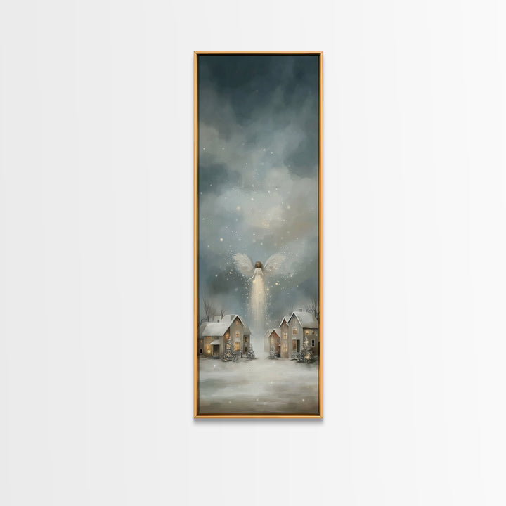 Heavenly Arrival – Framed Canvas Print – Christmas Wall Art – Christian Christmas Art – Tall Narrow Wall Art – Christian Art Canvas – Winte
