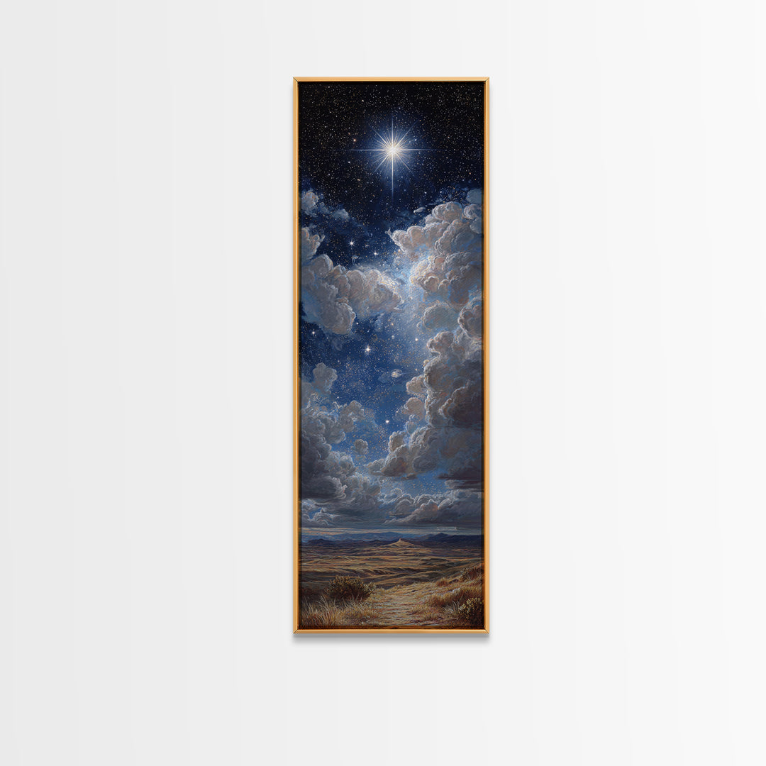 The Guiding Star – Framed Canvas Print – Christian Wall Art – Christian Art Canvas – Christmas Art – Narrow Art – Jesus Painting